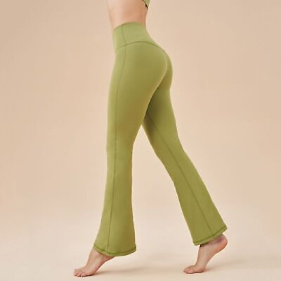 Sports Women Yoga Pants Leggings Bell Bottom Elastic Back Waists Pocket Trousers