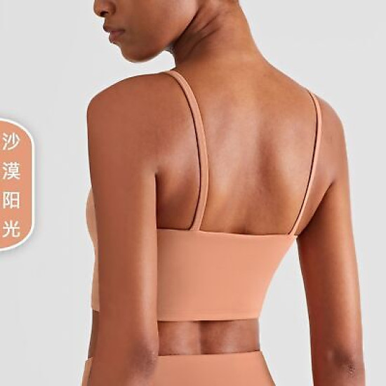 Women Sports Yoga Bra Crop Tops Padded Solid Elastic Spaghetti Straps Activewear