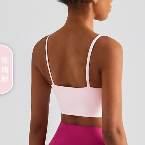 Women Sports Yoga Bra Crop Tops Padded Solid Elastic Spaghetti Straps Activewear