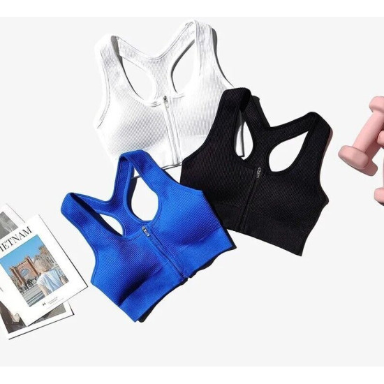 Sports Bra Crop Top Zipper Fitness Women Sportswear Fitness Running Push Up Bras