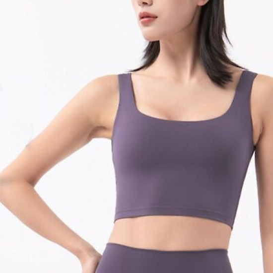 Women Yoga Sports Bra Workout Nylon Chest Pad Removable Exercise Solid Crop Tops