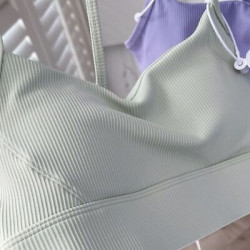 Ribbed Strap Sports Bra Women Yoga Vest Padded Shockproof Elastic Activewear Top