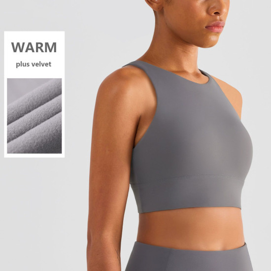 Padded Sports Yoga Bra Women High Neck Crop Tops Solid Wireless Workout Clothing