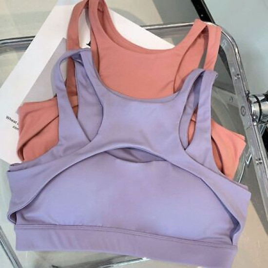 Women Yoga Sports Bra Top Back Open Padded Wireless Solid High Impact Sportswear