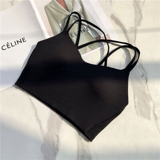 Women Strappy Yoga Bra Activewear Solid Criss Cross Strap Wireless Athletic Tops