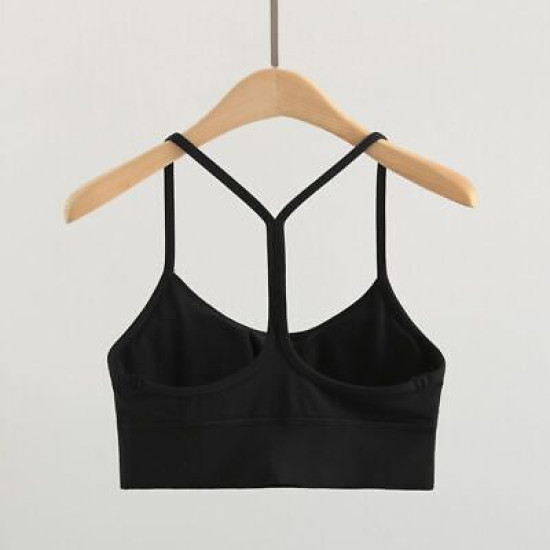 Padded Women Sports Bra Racer Back Spaghetti Strap Yoga Tops With Removable Cups