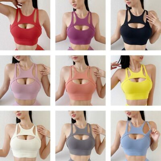 Sports Bra Women Yoga Gym Bralette Crop Top Chest Pad Removable Solid Activewear