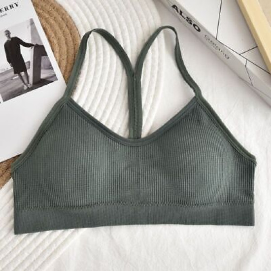 Women Sports Seamless Bra Wireless Y Shaped Back Cropped Top Removable Pad Solid