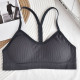 Women Sports Seamless Bra Wireless Y Shaped Back Cropped Top Removable Pad Solid