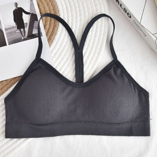 Women Sports Seamless Bra Wireless Y Shaped Back Cropped Top Removable Pad Solid