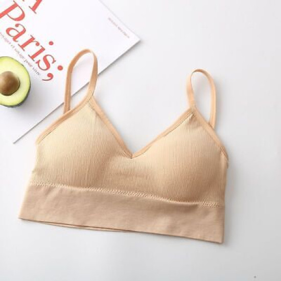 Seamless Women Bra Cropped Top Fitness Tube Padded Sports Bralette Solid Bandeau