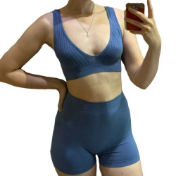 Seamless Women Bra Sets Sports Underwear V Neck Bralette High Waist Shorts Solid