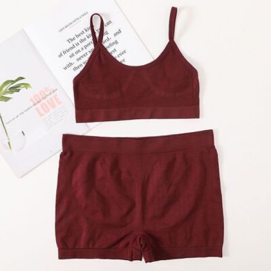 Seamless Women Bra Sets Sports Underwear V Neck Bralette High Waist Shorts Solid