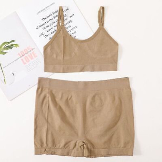 Seamless Women Bra Sets Sports Underwear V Neck Bralette High Waist Shorts Solid