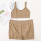 Seamless Women Bra Sets Sports Underwear V Neck Bralette High Waist Shorts Solid