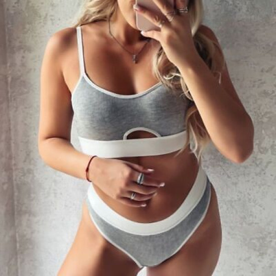 Sports Bra Panties Set Women Hollow Out Seamless Cotton Underwear U Back Push Up